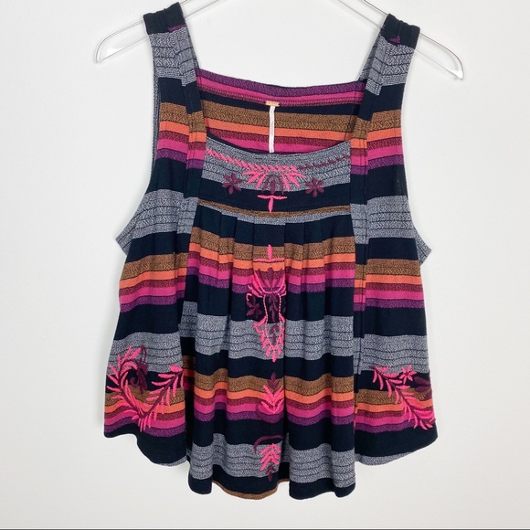 Free People Tops - Free people striped embroidered swing top